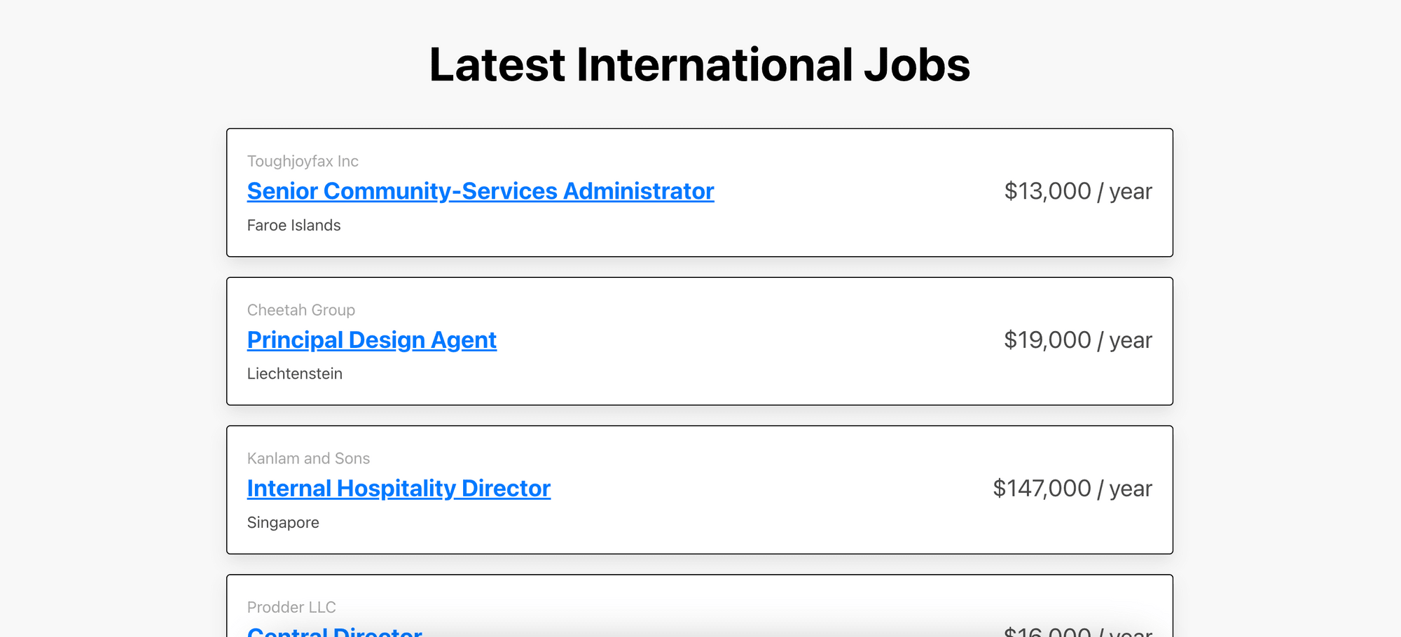 job board with the first job highlighted