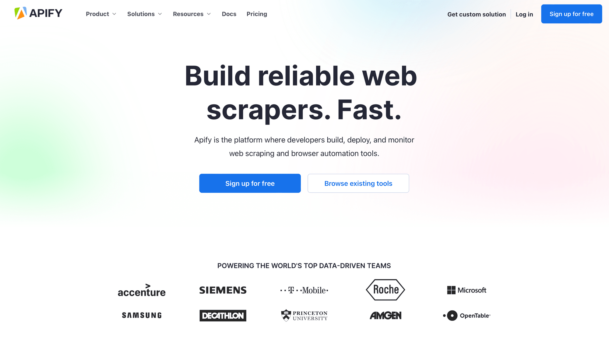 Screenshot of Apify home page