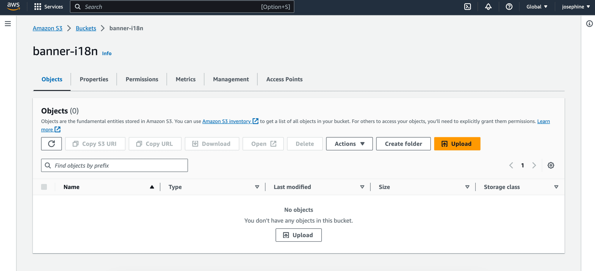 screenshot of the "banner-i18n" AWS S3 bucket