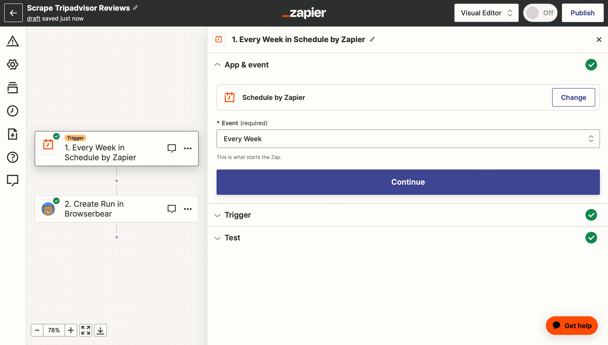 Screenshot of Zapier every week in schedule trigger