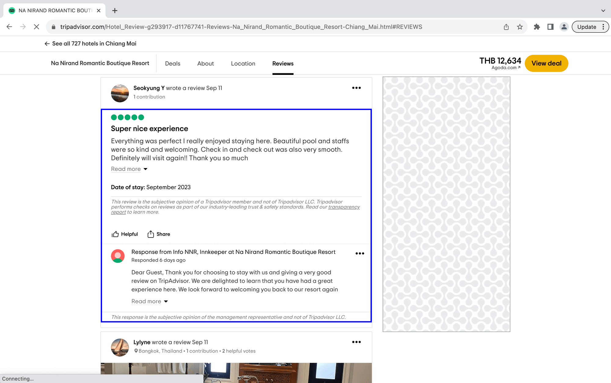 Screenshot of TripAdvisor page with Helper Chrome extension outlining parent container