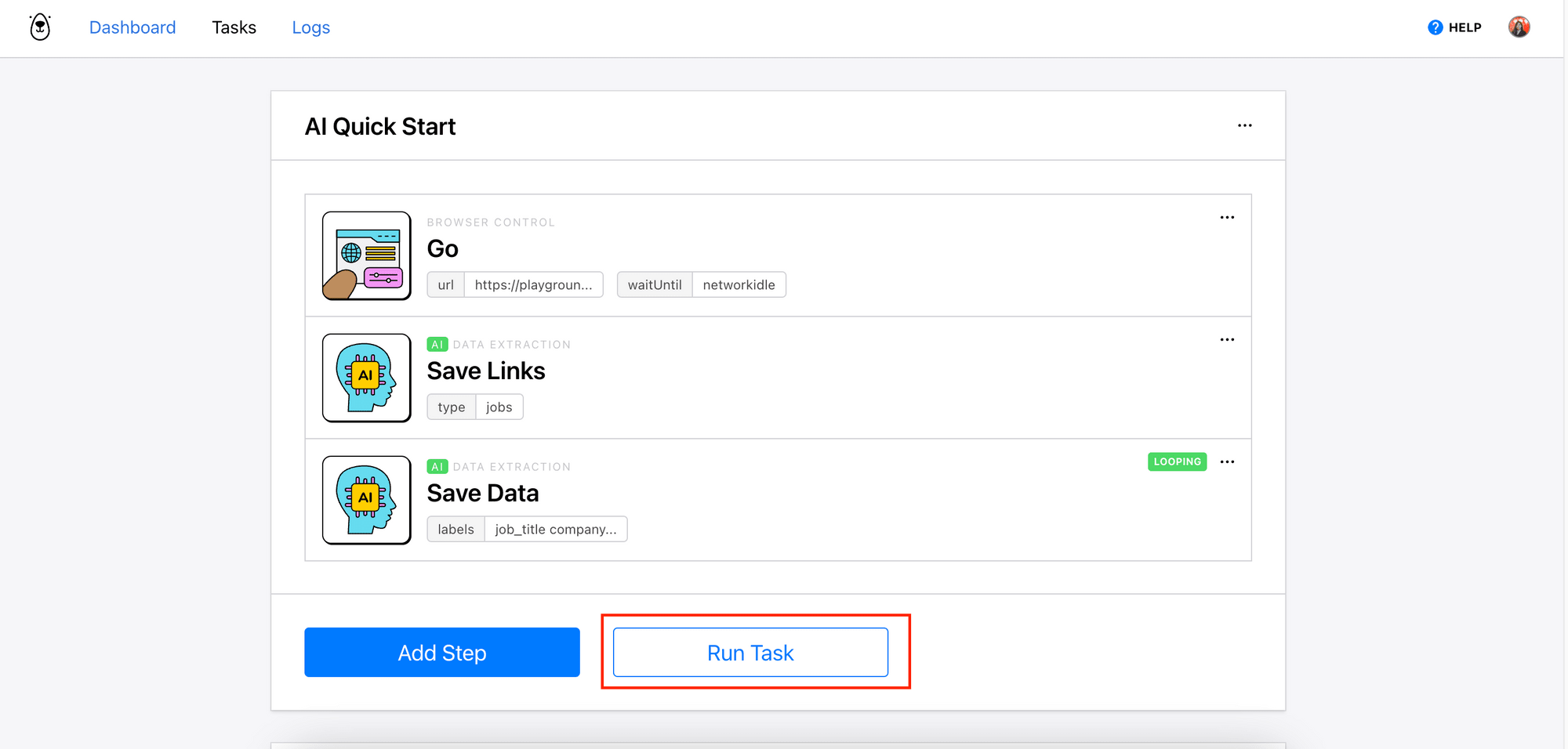 Browserbear AI Web Scraper - run task.png