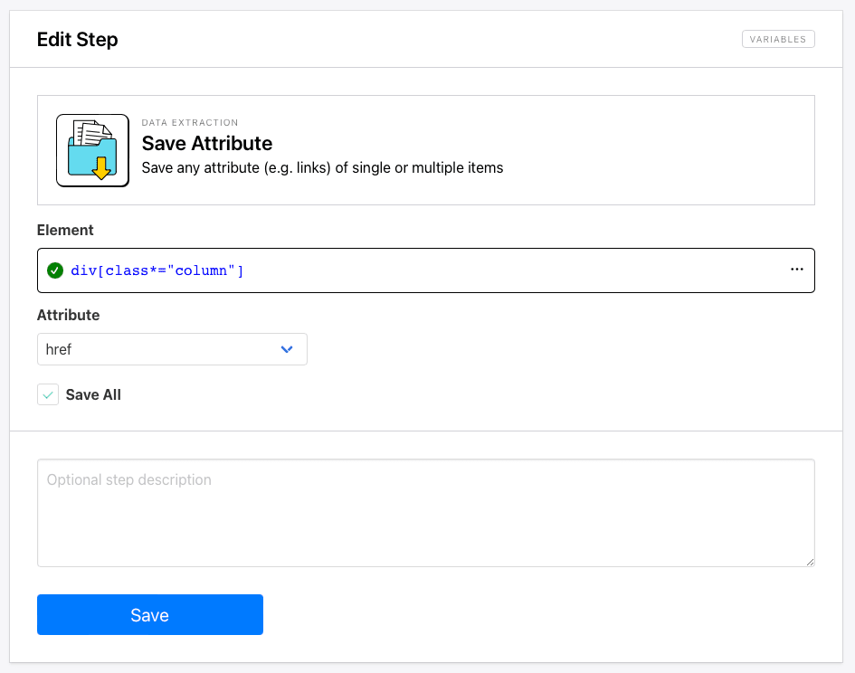 Screenshot of Roborabbit save attribute step setup