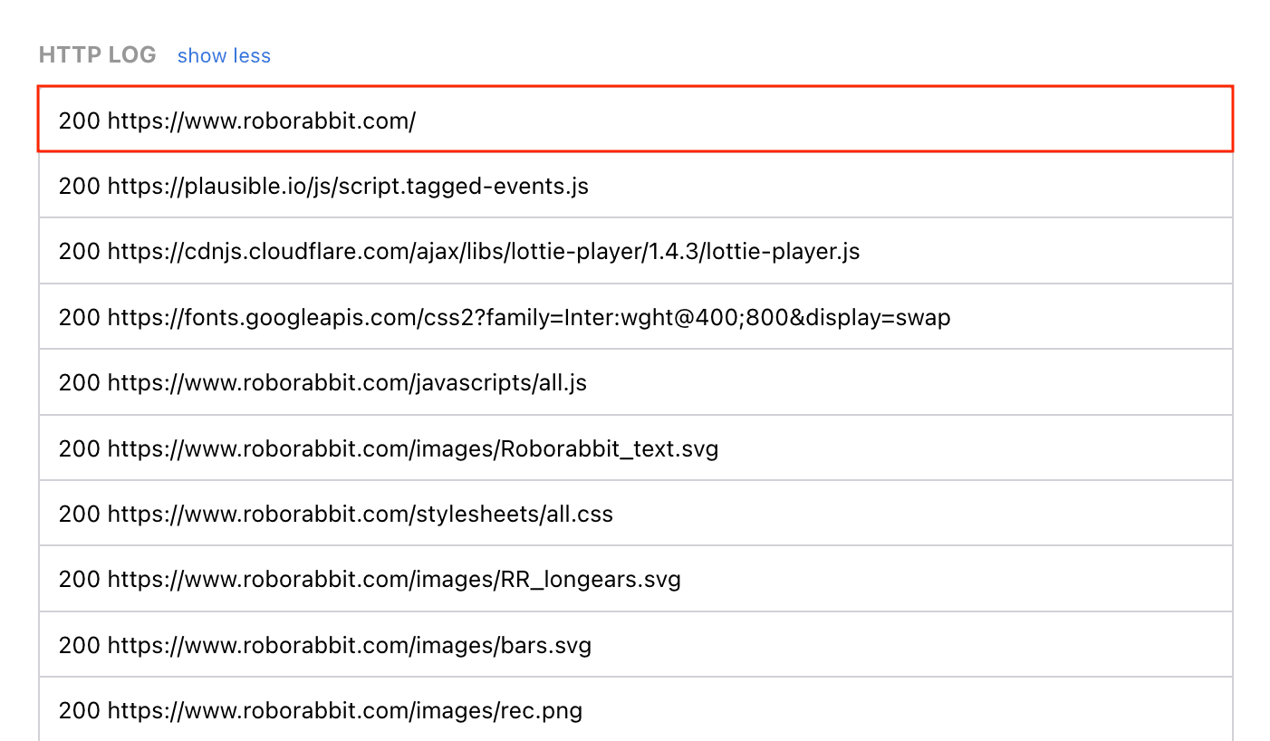 Screenshot of Roborabbit successful go step http log