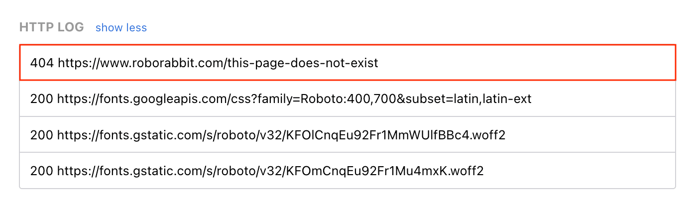 Screenshot of Roborabbit failed go step http log