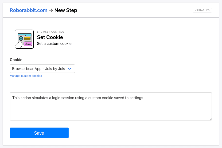 Screenshot of Roborabbit set cookie step