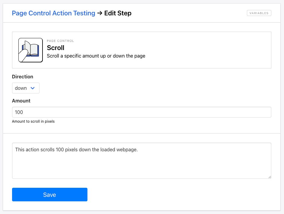 Screenshot of Roborabbit scroll step setup