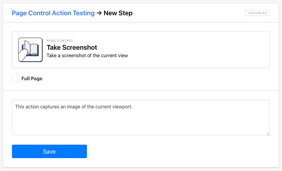 Screenshot of Roborabbit take screenshot step setup