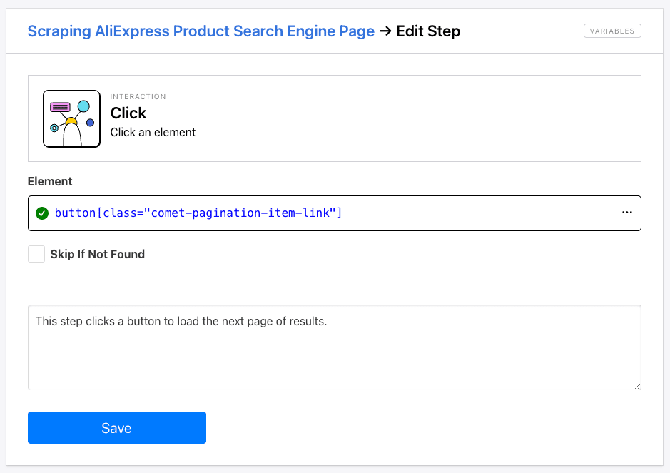 Screenshot of Roborabbit click step setup