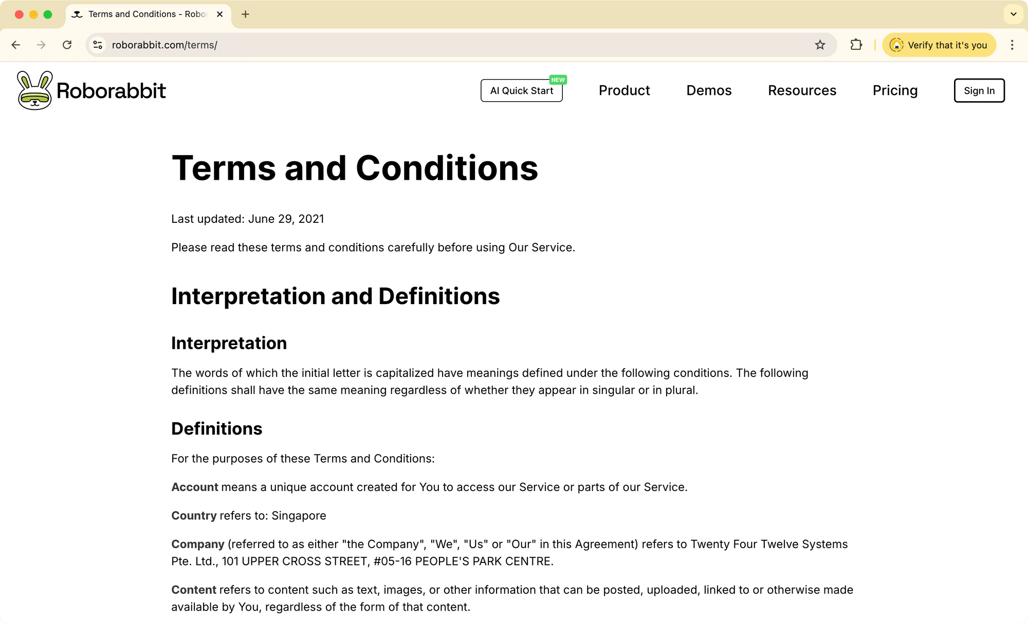 Is Web Scraping Legal? - a screenshot of Roborabbit's Terms and Conditions.png